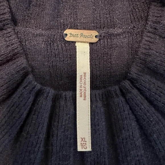 Free People Lottie Navy Blue Ribbed Button Front Mock Neck Sweater Dress XL (A11 - Picture 11 of 11